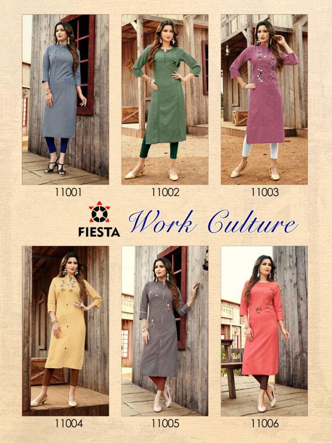 Fiesta Work Culture Latest Casual Wear Designer Three Fourth Sleeve Kurtis Collection
